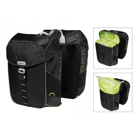 Alforja Basil Miles black lime, impermeable, 32 litros