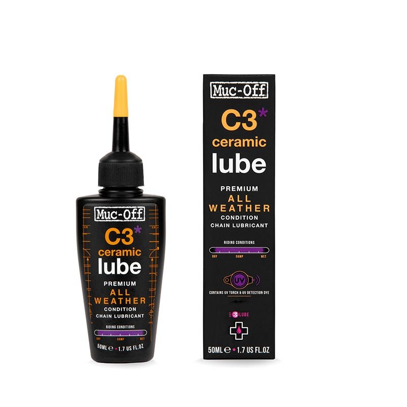 Lubrifiant pour chaîne MUC-OFF C3 Premium.Sec/humide.50 ml