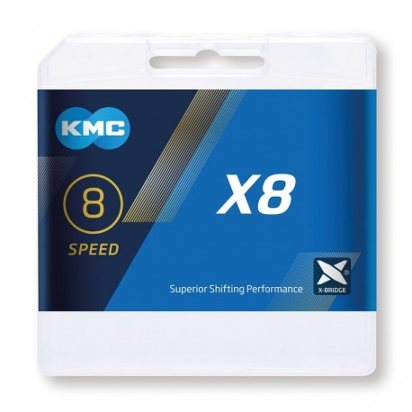 Chaîne KMC KMC X8 argent/gris 1/2" x 3/32", 114 maillons, 7.3mm, 8-v.