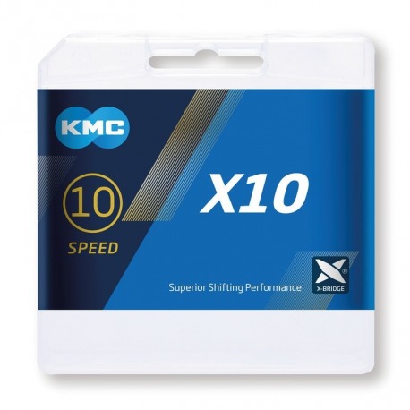 Chaîne KMC KMC X10 argent/noir 1/2" x 11/128",114 maillons,5.88mm,10v.