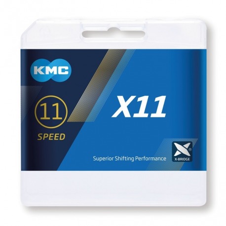 Chaîne KMC KMC X11 argent/noir 1/2" x 11/128",114 maillons,5.65mm,11v.