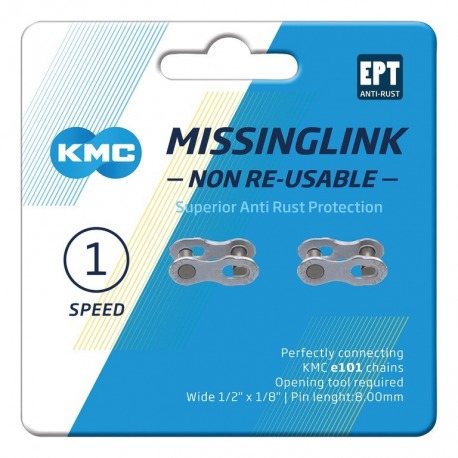 Missinglink KMC 1/2" x 1/8" 101 NR EPT 2 pcs, pour chaînes e101, large, argent