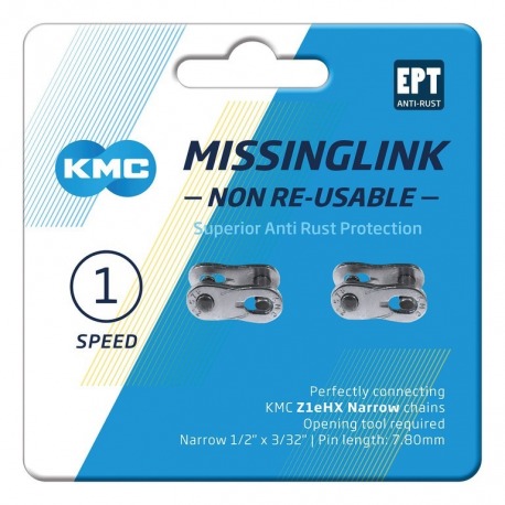 Missinglink KMC 3/32" ML Z1 eHX NR 2 pcs, pour chaînes 7.8mm, EPT argent