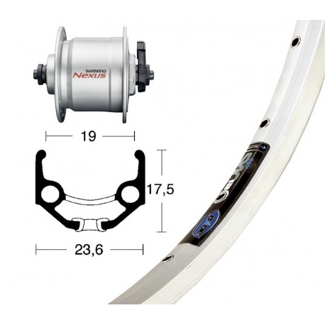 Roue Avant 28x1.75Din d.cuboDH3N30 pl.QR 36O Rigide Zac 19 rayons argent Niro