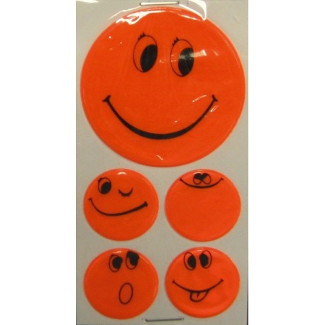 Lot de stickers réfléchissants Smily orange, 1 x Ø 5 cm, 4 x Ø 2,5 cm