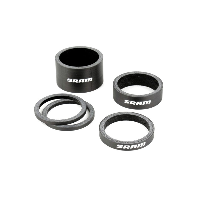 RS KIT ESPACIADOR HORQUILLA CARBON (2.5mm x 2, 5mm x 1, 10mm x 1, 20mm x 1) LOGO SRAM BLANCO